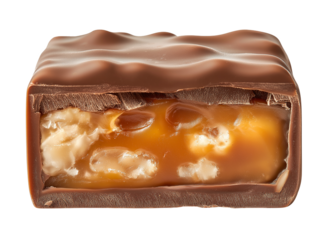 Chocolate bar with caramel and nuts isolated on transparent background