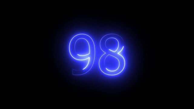 neon text 98 number. 98 Crystal text level change video animation for video game, game round level concept