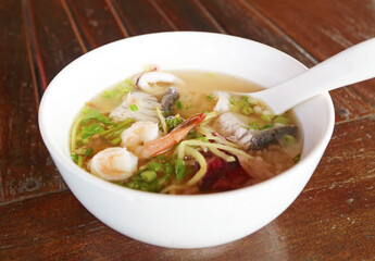 Closeup of Delectable Chinese Style Seafood Rice Porridge