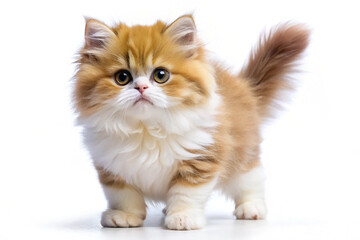 Obraz premium Fluffy Kitten's Sweet Gaze: This adorable fluffy kitten with striking features and a captivating gaze poses gracefully, radiating cuteness.