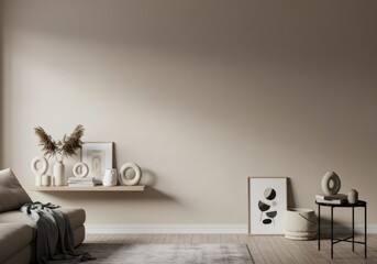 Neutral Beige Minimalist Living Room Interior Design