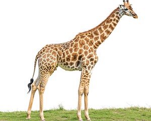 Obraz premium Giraffe standing on grass with white background