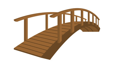long wooden bridge ,curved wooden bridge vector illustration isolated on white background.