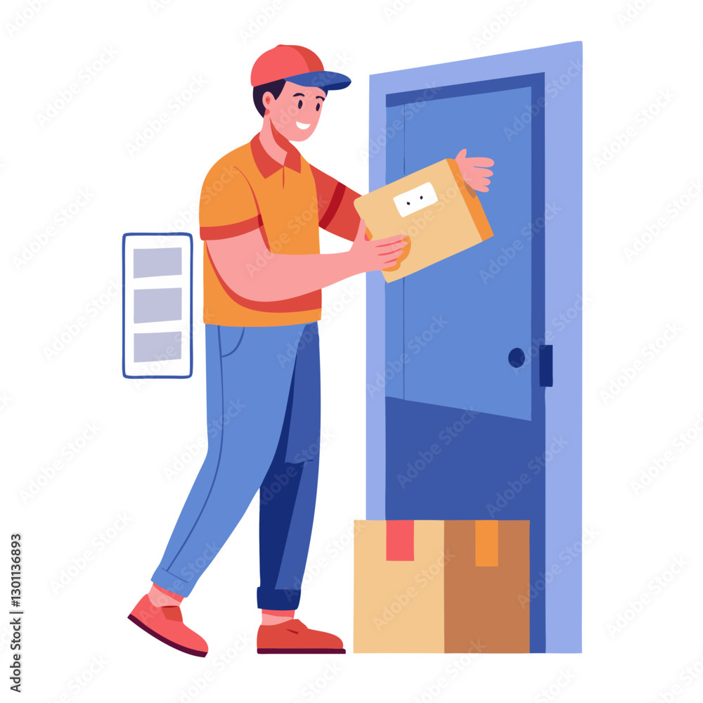 Aufkleber a courier stands at the doorstep, scanning a package using a handheld device. the packages are neatl