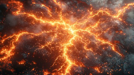 Fototapeta premium Dynamic Branching Electric Current Flowing Across Glowing Circuit Board