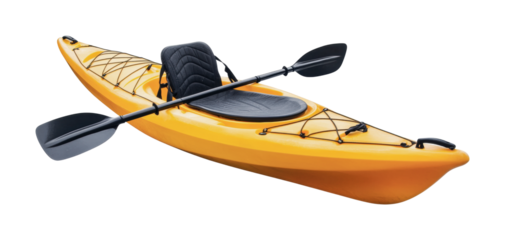 Bright yellow kayak designed for outdoor adventures on water, perfect for recreation and exploration in summer, cut out