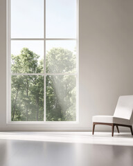 Obraz premium Sunlight streaming through a large window illuminating a minimalist room