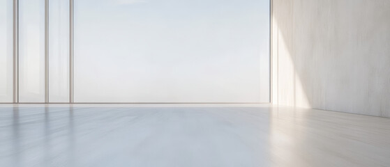 Fototapeta premium Minimalist interior with bright natural light entering through large windows