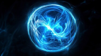 Abstract energy sphere, glowing blue orb, dark background.  Possible use Science fiction, technology, fantasy