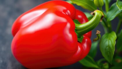Vibrant red bell pepper, glossy skin, smooth curves, macro, red pepper