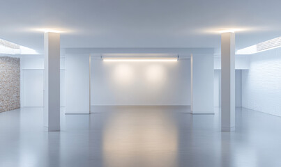 Open and spacious modern interior design of an art gallery with soft lighting