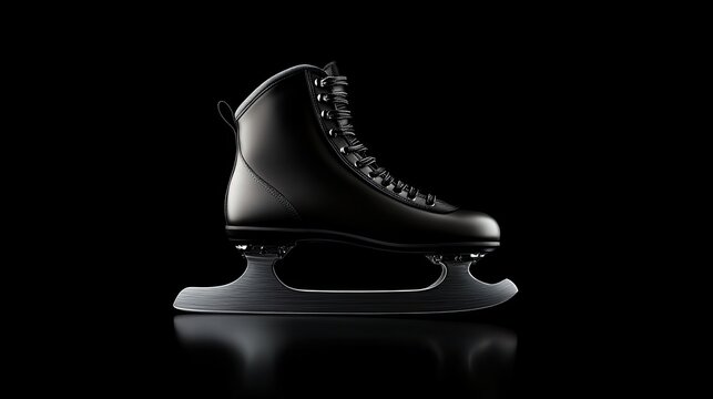 Elegant Black Ice Skate Profile on a Dark Background with Reflection