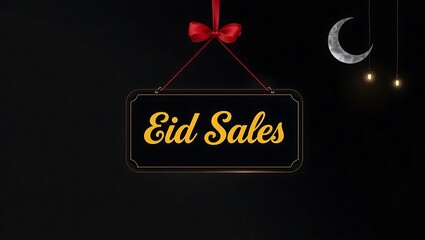 Naklejka premium Midnight Deals, Eid Sale Hanging on a Ribbon of Celebration