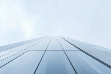 Modern skyscraper reaching into the cloudy sky from a ground perspective