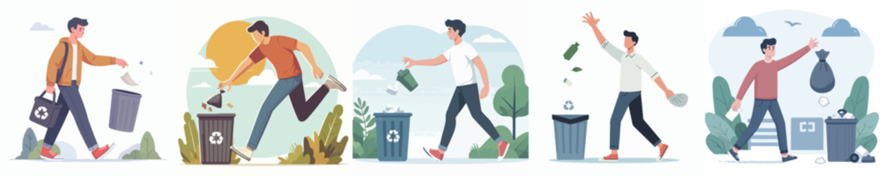 Vector of a person throwing away trash.