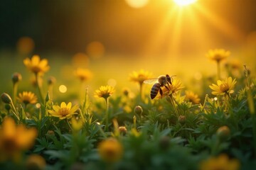 Cozy warmth of golden honeycomb in the morning dew, morning, warm