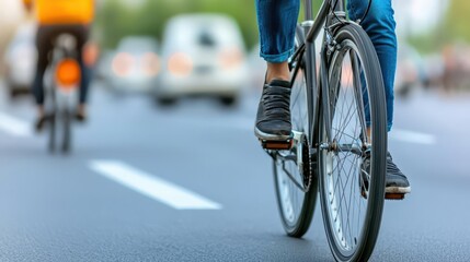 Naklejka premium Cyclists participating in ecofriendly commuting rally, Environmental Activism, Promoting sustainable urban mobility