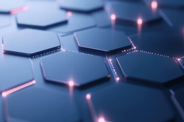 high-tech hexagonal surface embedded with glowing microchips emitting soft pulses of light