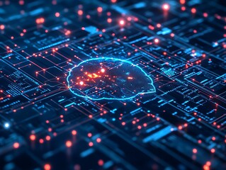 Glowing Brain Circuit Board Technology Abstract