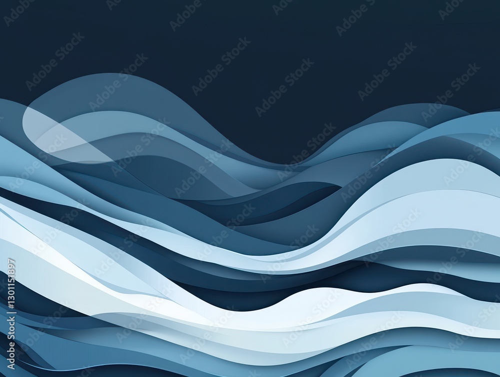 Poster abstract wavy patterns in shades of blue representing fluidity and motion ideal for backgrounds and 