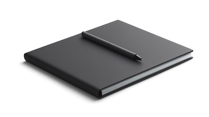 Fototapeta premium Minimalist black notebook asset in-house furniture item on white background contemporary design clean viewpoint