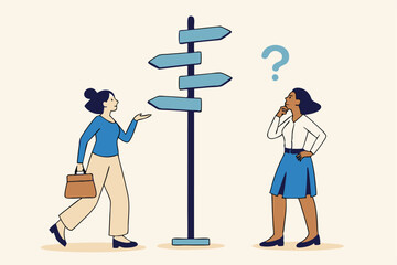 Business decision making, career path, work direction or choose the right way to success concept, confusing businessman looking at multiple road sign with question mark and thinking which way to go.