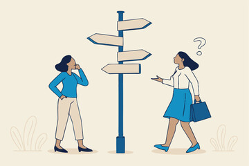 Business decision making, career path, work direction or choose the right way to success concept, confusing businessman looking at multiple road sign with question mark and thinking which way to go.