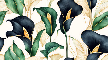 Elegant Calla Lily Pattern with Green and Dark Blue Tones