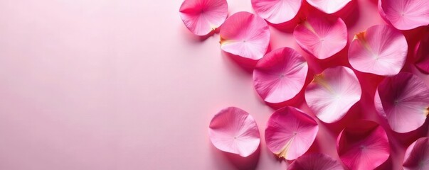 Pink rose petals in a loose, organic arrangement on a natural background, pink, arrangement, organic