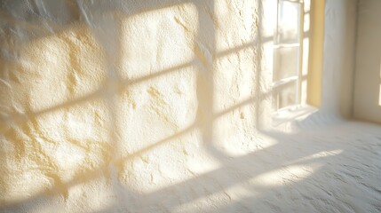A blurred overlay effect for photos and mockups. Wall texture with an organic drop diagonal shadow and rays of light from a window on a white wall.