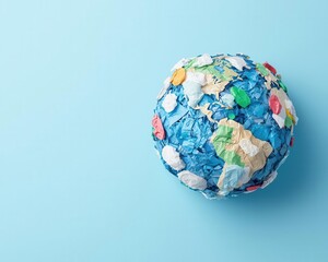 Illustrative globe made of reusable materials, Environmental Activism, Global vision for zerowaste solutions