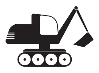 Excavator, special equipment. Construction equipment. Loading tractor, bulldozer. Black icon. Logo of construction and agricultural machinery. EPS 10. Vector illustration