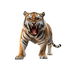 Naklejka premium A tiger is positioned prominently, displaying its impressive physique and fierce expression, emphasizing strength and majesty