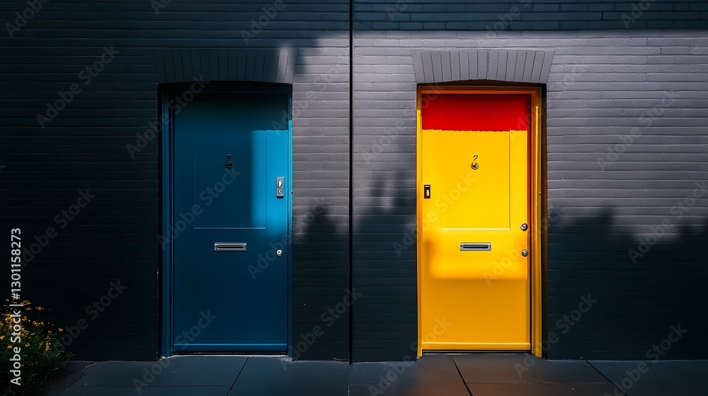 Aufkleber visually striking colorful doors with unique geometric shapes and patterns evoking a puzzle like con