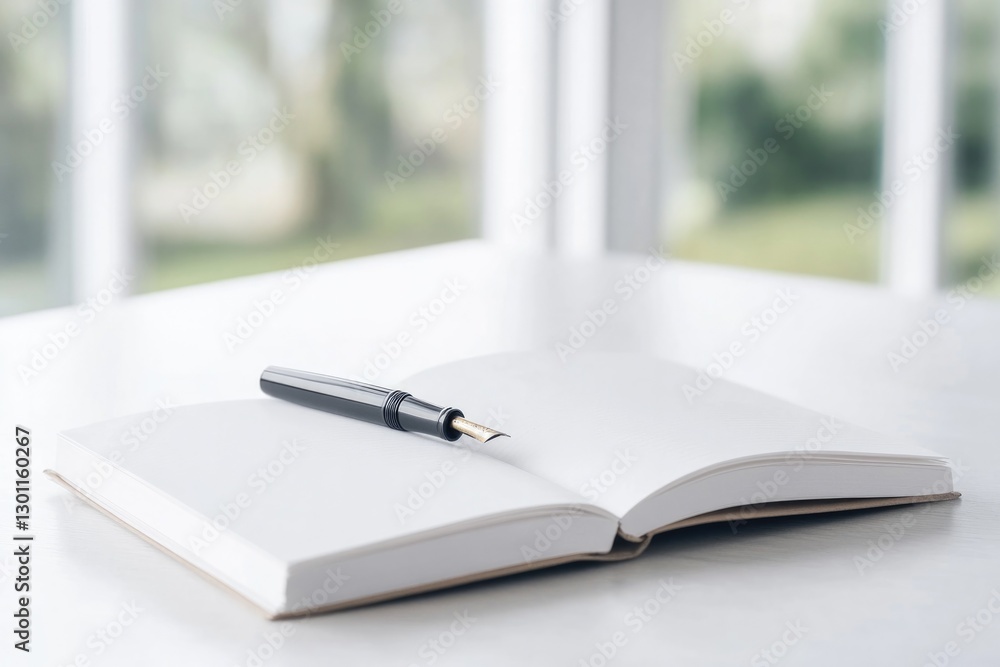 Aufkleber capture serene close-up of open notebook with fountain pen resting across its pages showcasing delic