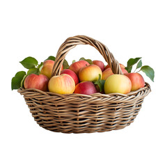 Apples in Wicker Basket Fresh Fruit Harvest, isolated on transparent or white background