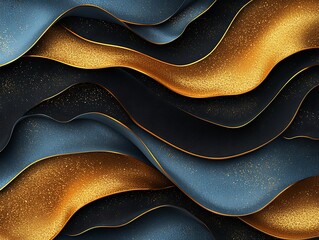 Gold, Blue Waves Abstract Background