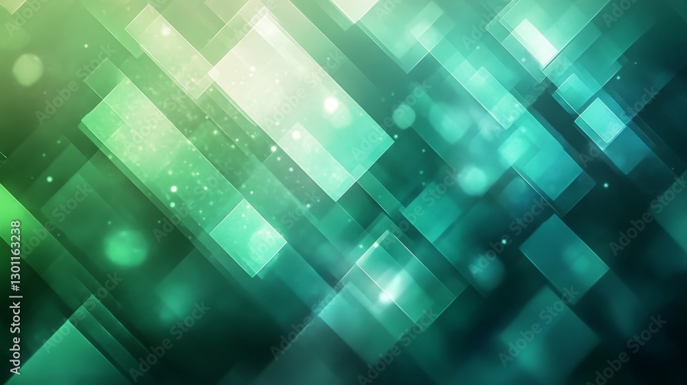 Poster abstract geometric background of overlapping rectangles in green and teal.
