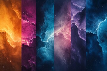 cosmic nebulae in shades of orange, pink, blue, and purple