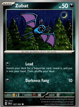 Hamburg, Germany - 03012025: high res scan of the pokemon card called Zubat from the Shrouded Fable set. Pokemon TCG Content.