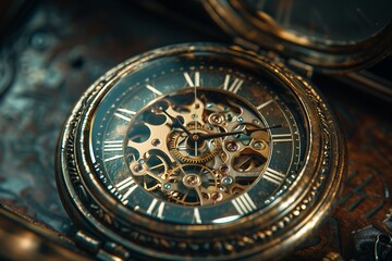 Close-up of an antique pocket watch showcasing intricate gears and a classic design, symbolizing timeless elegance.