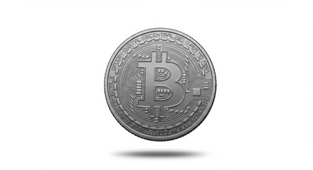 Monochrome Bitcoin Coin Icon Floating on White Background