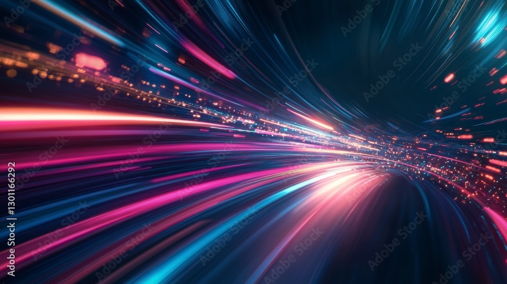 Poster abstract speed tunnel with vibrant light trails. possible use technology background