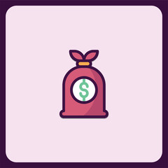 Money Bag Icon, Financial Investment Symbol, Wealth and Currency Illustration