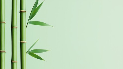 Obraz premium Minimalist bamboo engravings in deep jade green over a pale gold background, evoking tranquil tropical luxury
