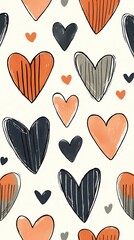 Orange, gray hearts pattern wallpaper