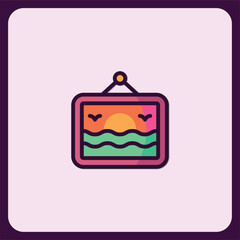 Sunset Seascape Painting Icon Illustration