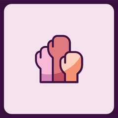 Three Hands Raised in Unity Diverse People Solidarity Icon