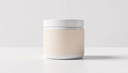  White cosmetic jar mockup with blank label on clean background