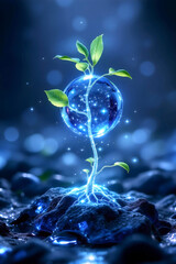 Glowing Earth Seedling – Future of Sustainability and Green Energy